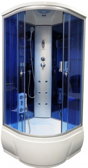 Душевая кабина Aquacubic 3302А blue mirror 90*90 см высокий поддон
