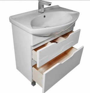 Тумба под раковину Dreja Laguna Plus, 75 см, белая, глянцевая, 2 ящика, с опорами