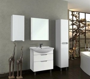 Тумба под раковину Dreja Laguna Plus, 75 см, белая, глянцевая, 2 ящика, с опорами