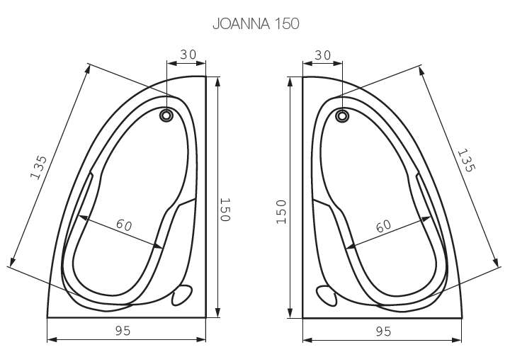 Ванна акриловая Joanna 150x95 (асимметричная левая)