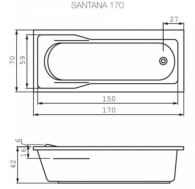 Ванна акриловая  Santana 170x70