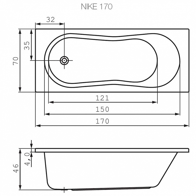 Ванна акриловая  Nike 170х70
